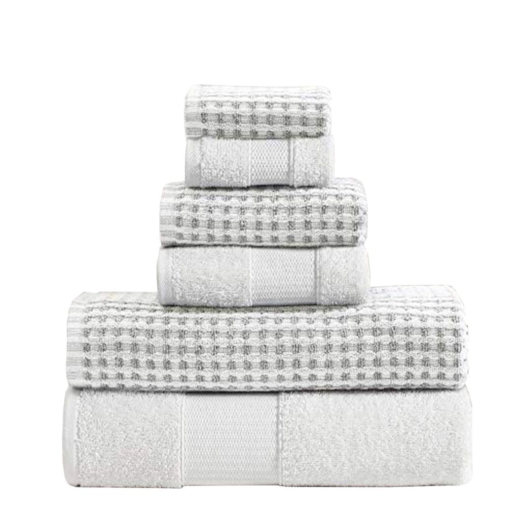 Porto 6 Piece Dual Tone Towel Set with Jacquard Grid Pattern The Urban Port, White