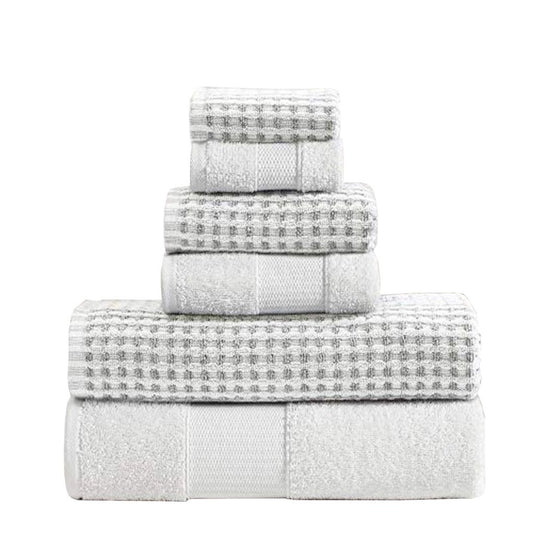 Porto 6 Piece Dual Tone Towel Set with Jacquard Grid Pattern The Urban Port, White