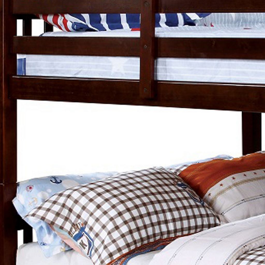 Slatted Full Over Full Bunk Bed with Attached Ladder, Walnut Brown - View 3