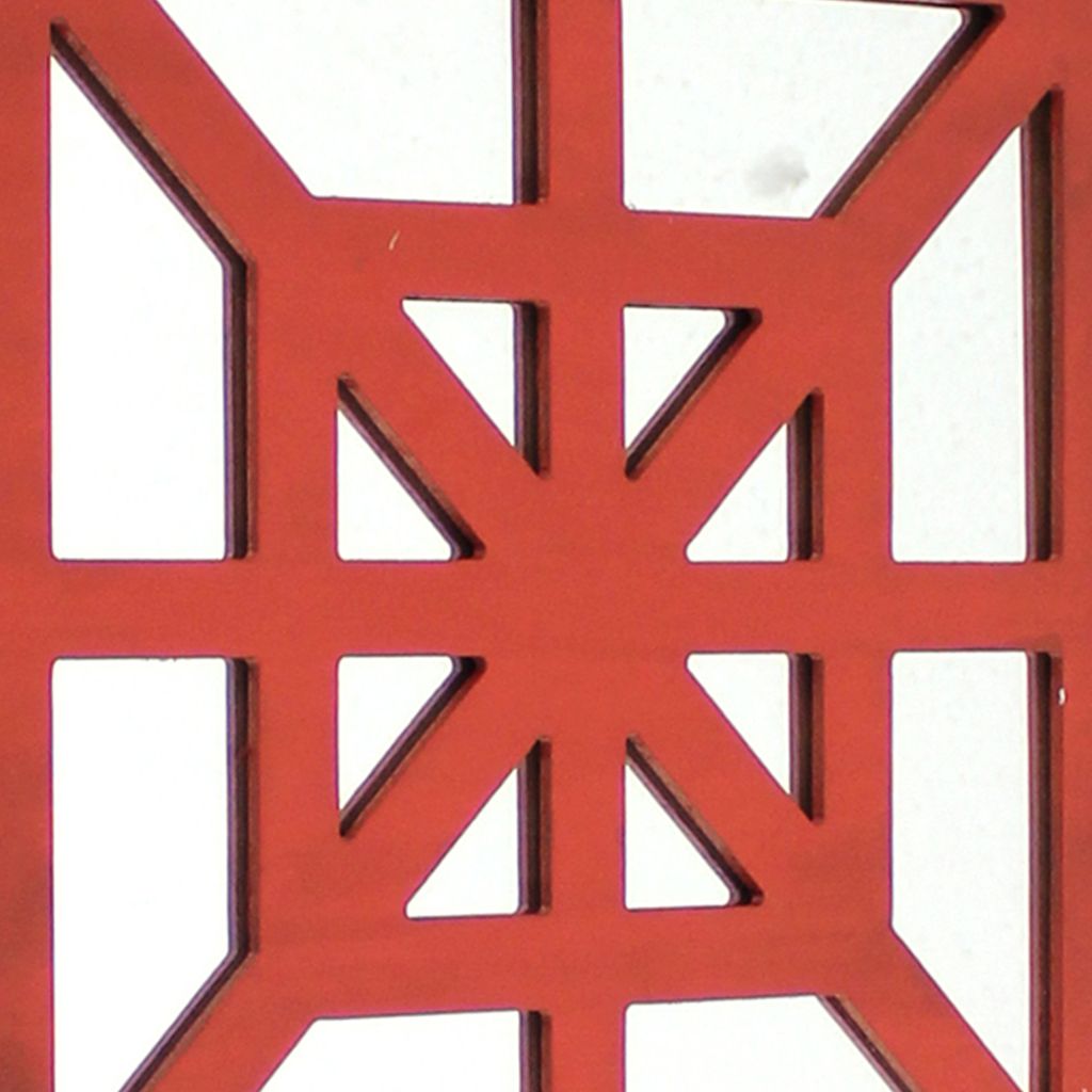 Wooden Wall Decor Set of 2 with Concentric Square Design on Top, Red and Silver - View 3
