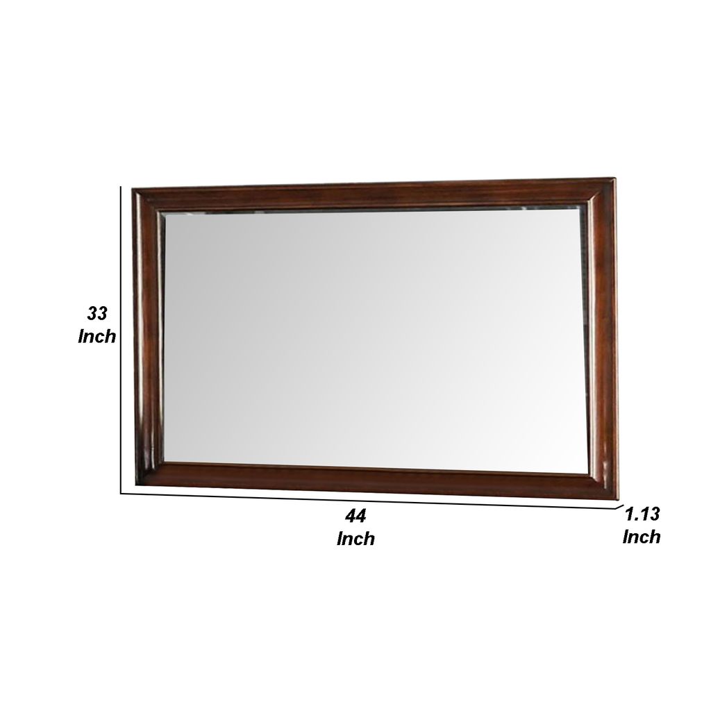 44 Inch Wall Mirror, Molded Trim, Rectangular Wood Frame, Cherry Brown - View 6