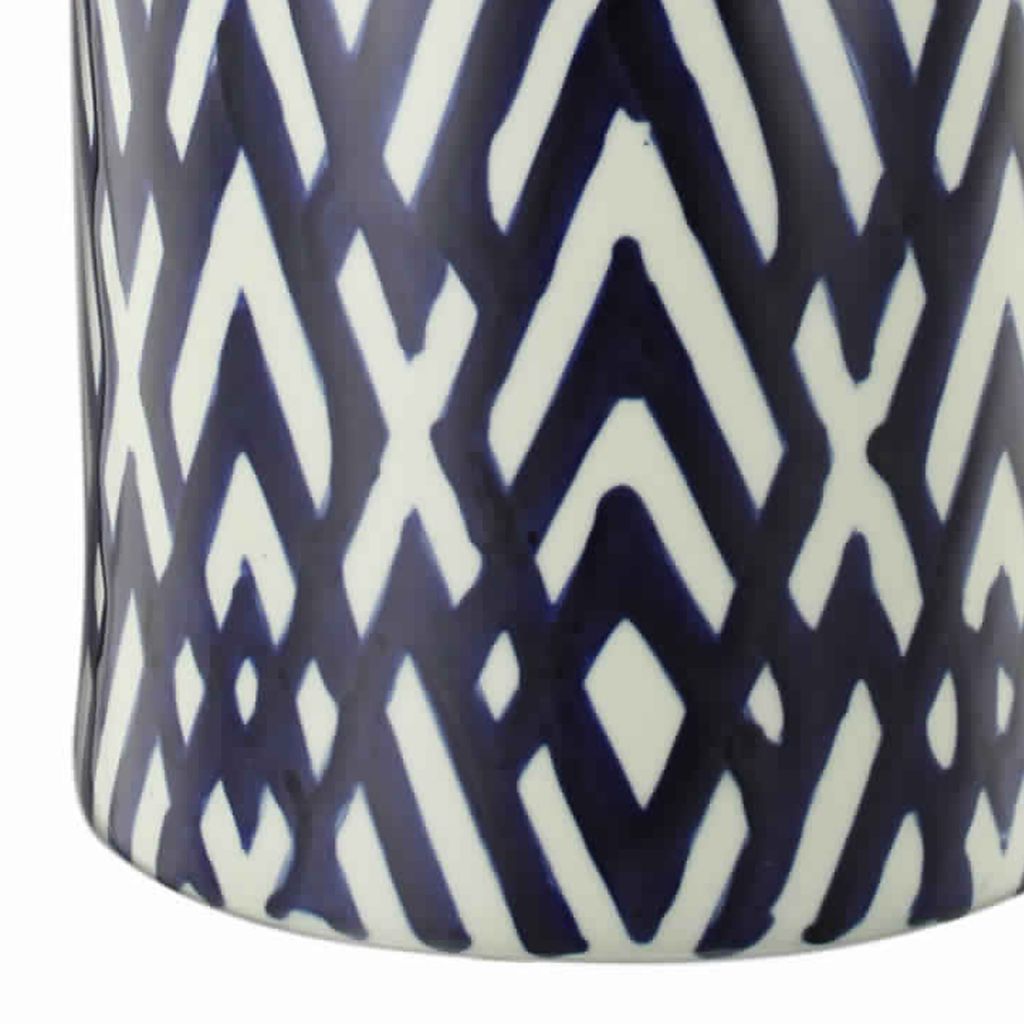 Ceramic Lidded Large Jar with Abstract Pattern, Blue And White - View 5