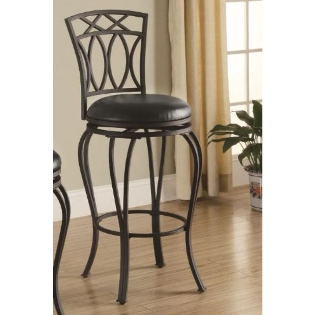 Elegant Metal Barstool with Black Faux Leather Seat
