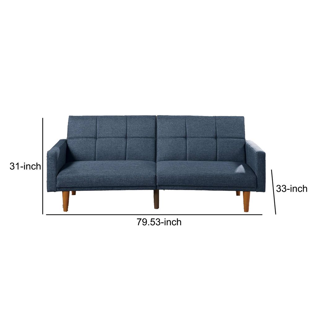 Fabric Adjustable Sofa with Square Tufted Back, Blue - View 6