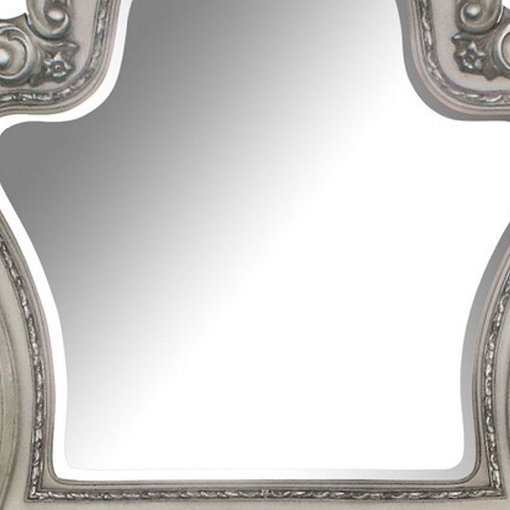 Arch Shape Wooden Frame Wall Mirror with Carved Details, Antique Silver - View 5
