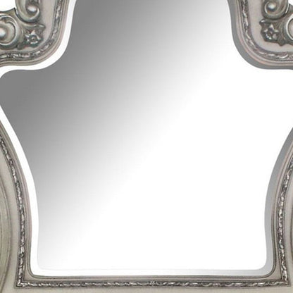 Arch Shape Wooden Frame Wall Mirror with Carved Details, Antique Silver - View 5