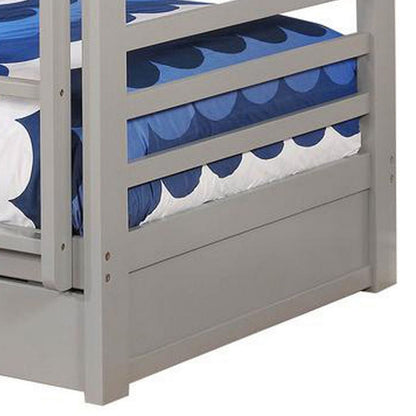Transitional Twin Over Twin Bed with Attached Ladder and Drawers, Gray - View 2
