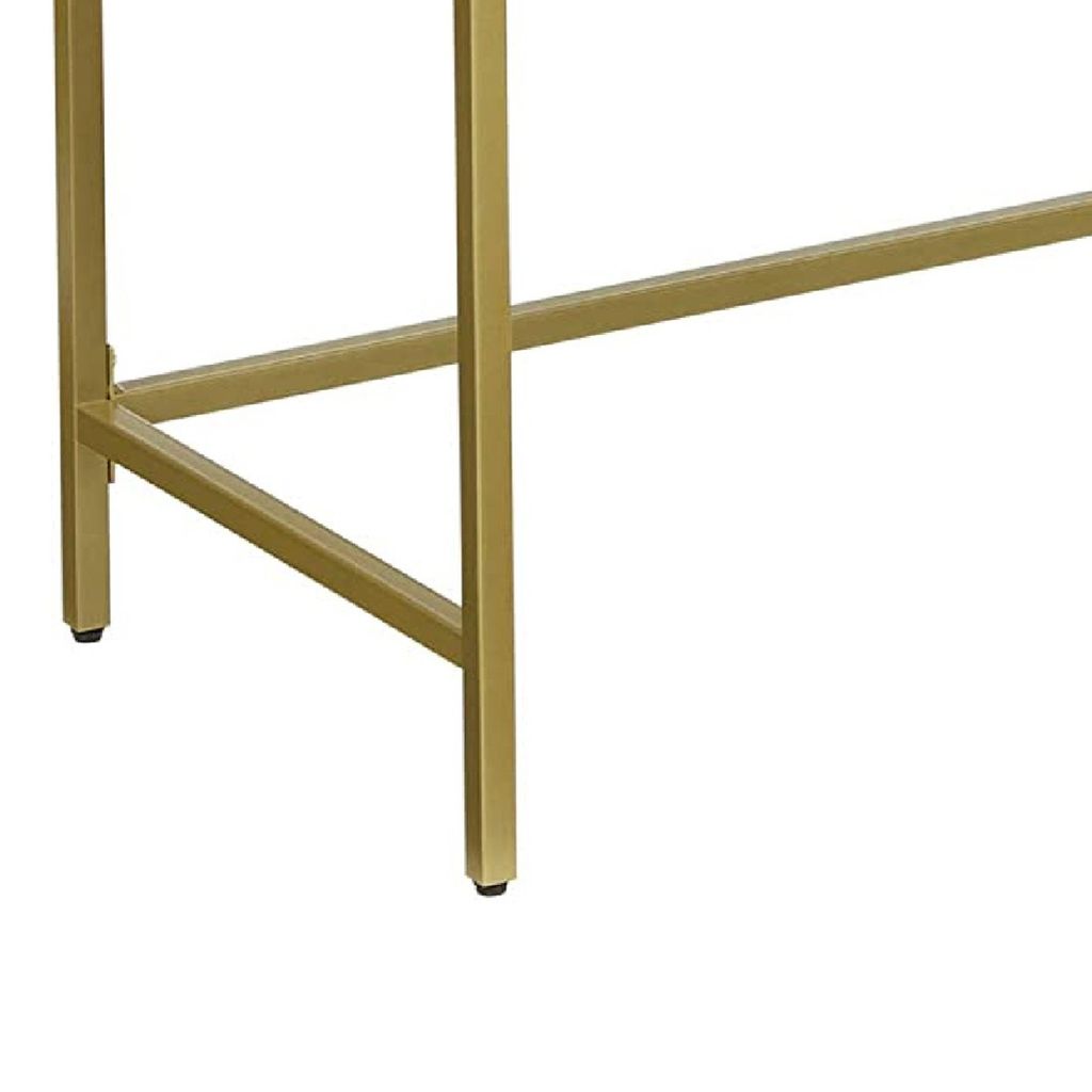 Kin 39 Inch Sofa Console Table, Metal Frame, Tempered Glass Shelves, Gold - View 4
