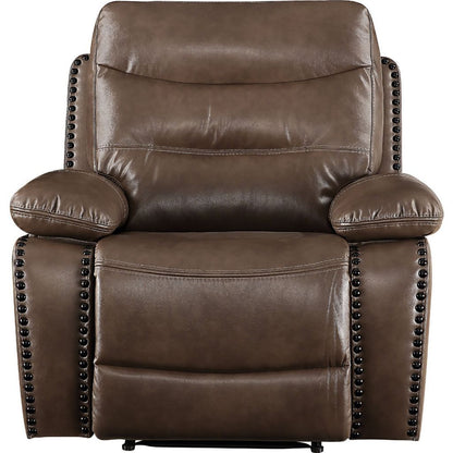 Leatherette Power Recliner with Nailhead Trim Accent, Brown - View 3