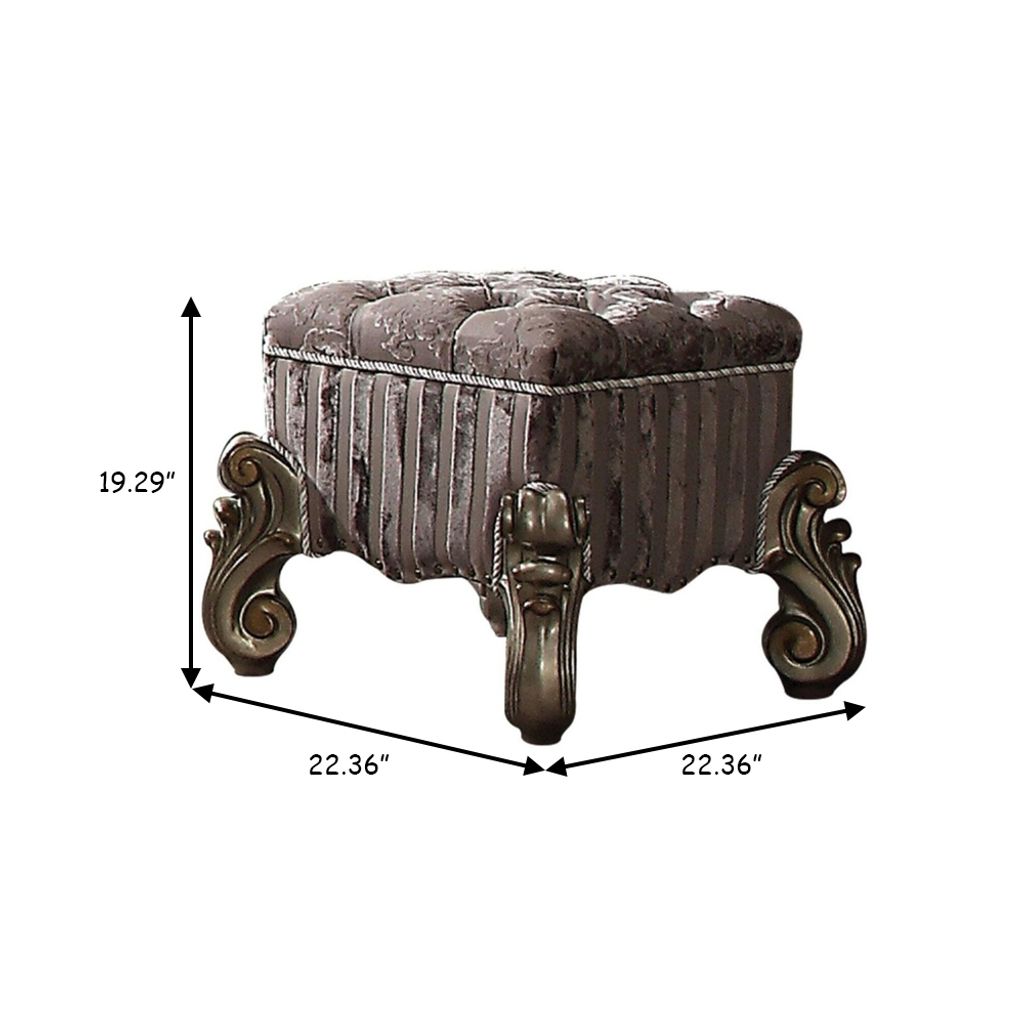 Traditional Style Wood and Poly Resin Vanity Stool, Gray - View 6