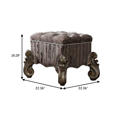 Traditional Style Wood and Poly Resin Vanity Stool, Gray - View 6