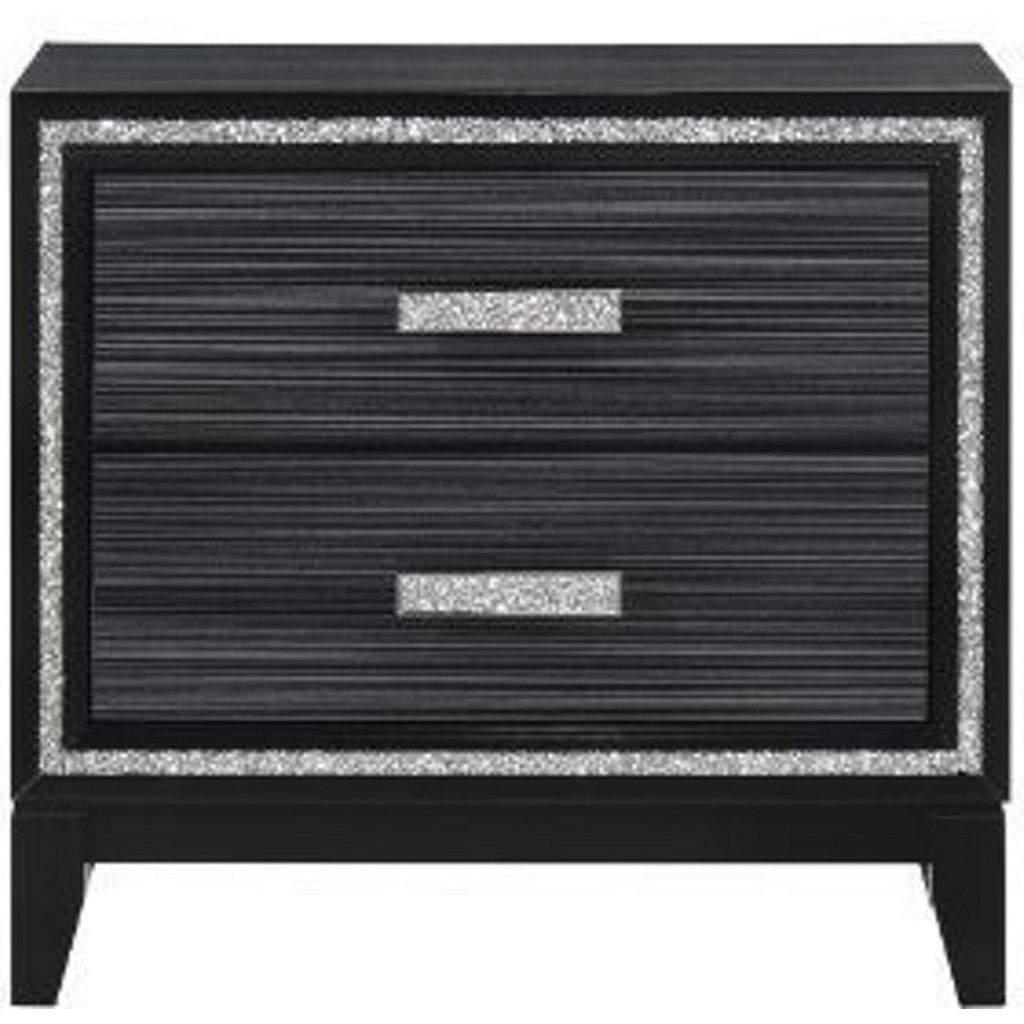 Nightstand with 2 Drawers and Shimmery Details, Black - View 3