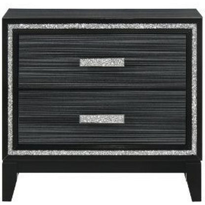 Nightstand with 2 Drawers and Shimmery Details, Black - View 3