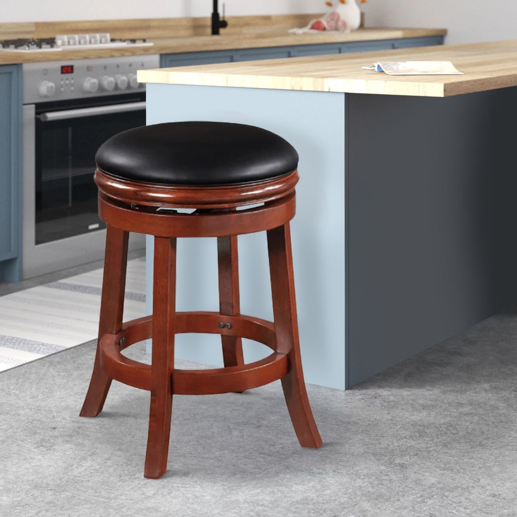 Sabi 24 inch Swivel Counter Stool, Solid Wood, Faux Leather, Brown, Black - View 7