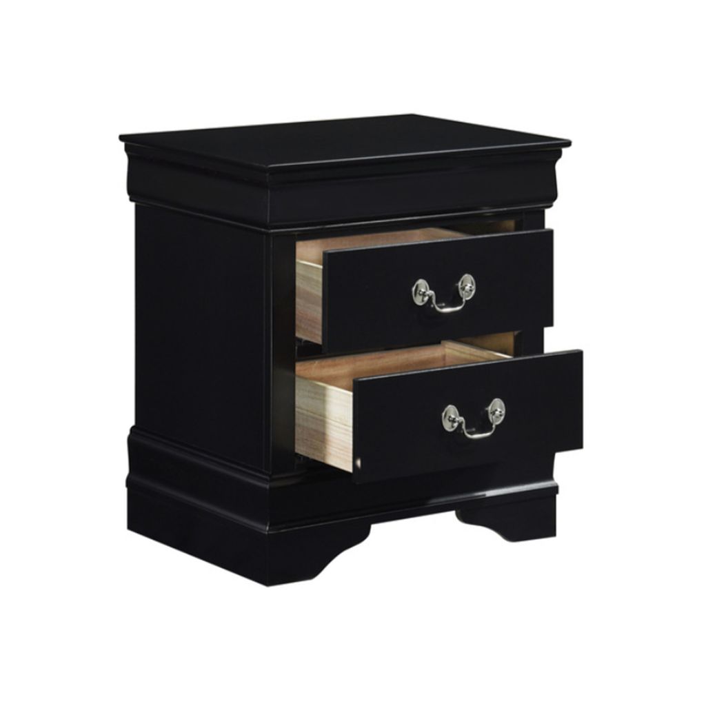 Traditional Style Wooden Night Stand With 2 Drawers Black - View 4