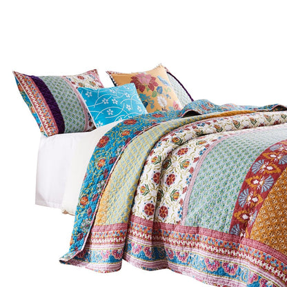 Sama 5 Piece Reversible Quilt Set, Floral Print Patterns, Multicolor – King