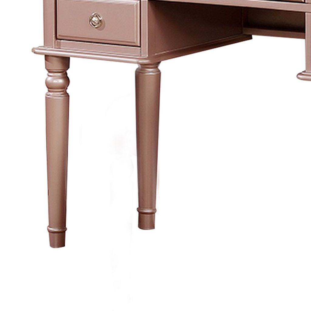 Vanity Set with Turned Tapered Legs and Three Piece Mirror, Rose Gold - View 2