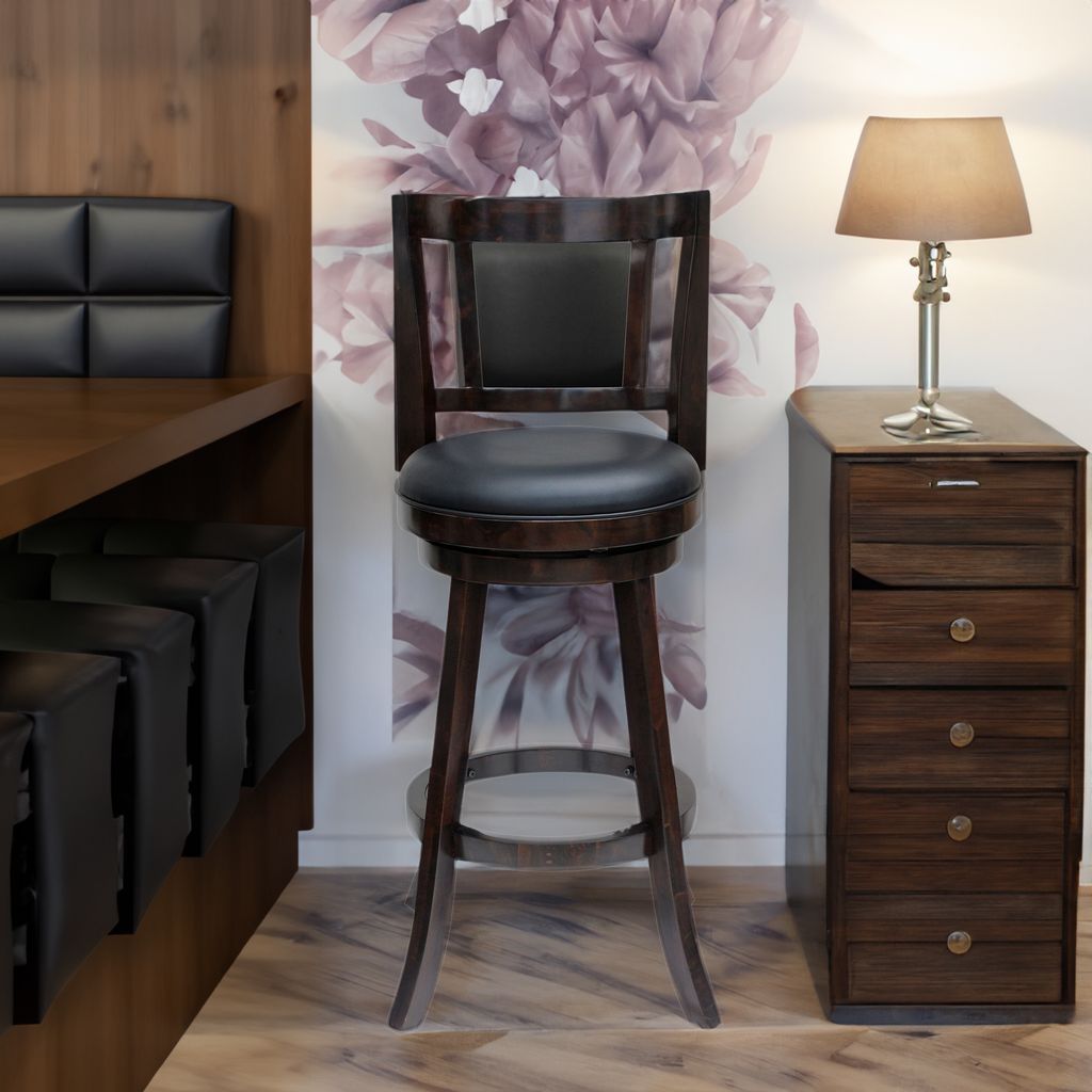 24 Inches Swivel Wooden Frame Counter Stool with Padded Back, Dark Brown - View 7