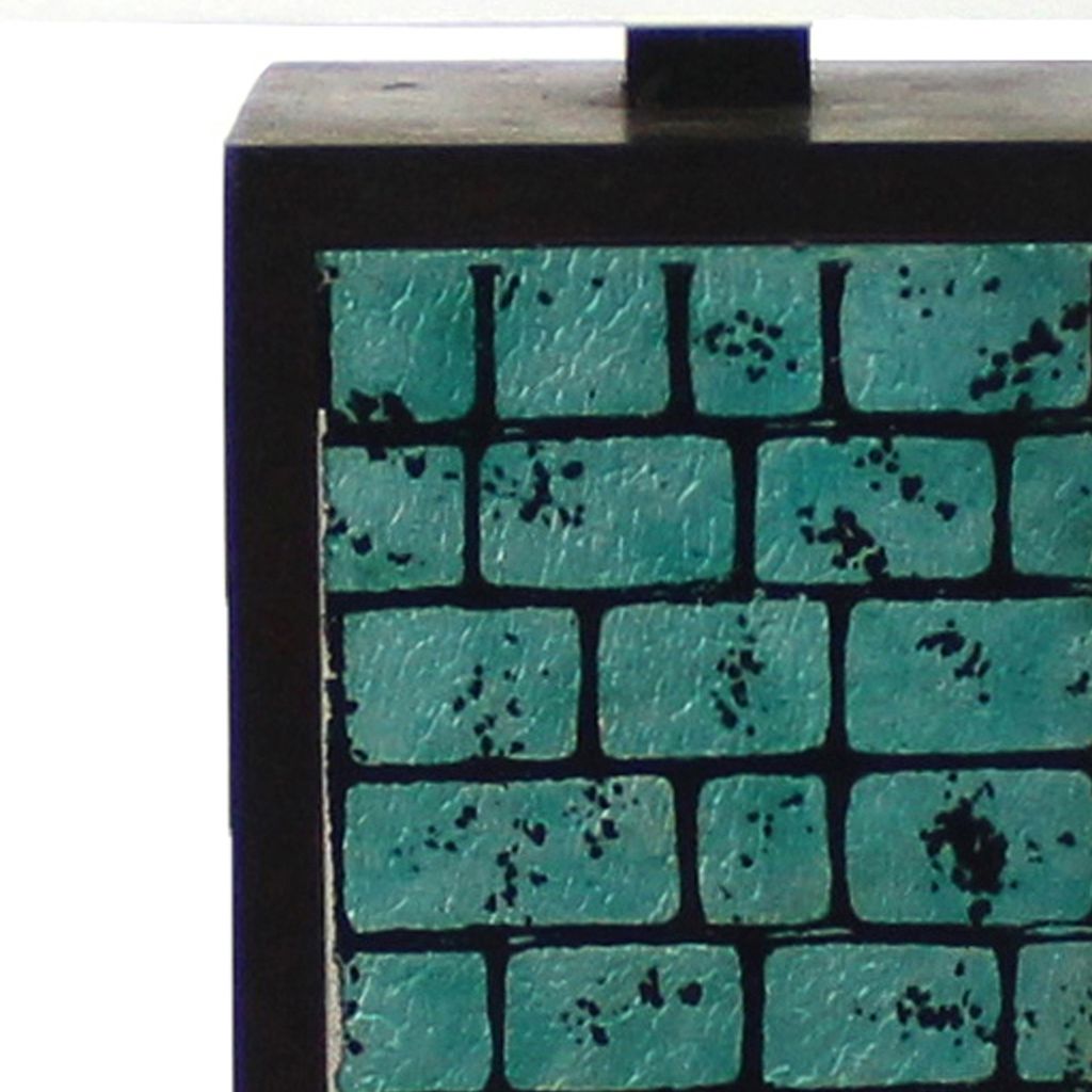 Rectangular Metal Frame Table Lamp Set of 2 with Brick Pattern, White and Blue - View 3