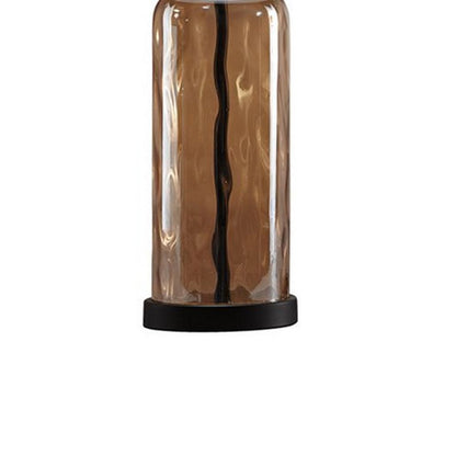 Glass Table Lamp with Fabric Drum Shade, Gold and Beige - View 4