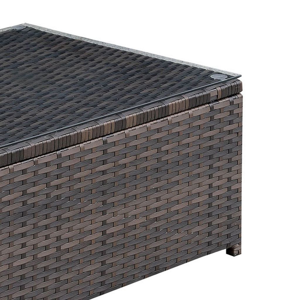 Rectangular Faux Rattan and Aluminum Coffee Table with Glass Top, Brown - View 4