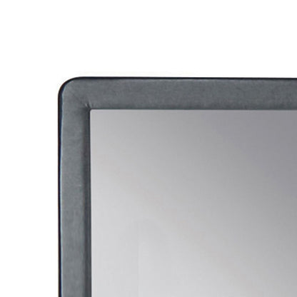 Fabric Upholstered Wooden Frame Mirror with Welt Trim, Light Gray - View 2