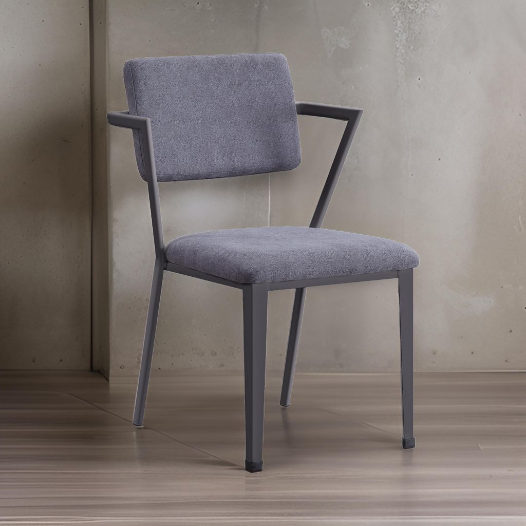 Metal Chair with Fabric Upholstered Seat and Back, Gray - View 7