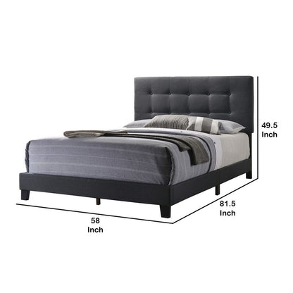 Full Size Bed with Square Button Tufted Headboard, Dark Gray - View 6