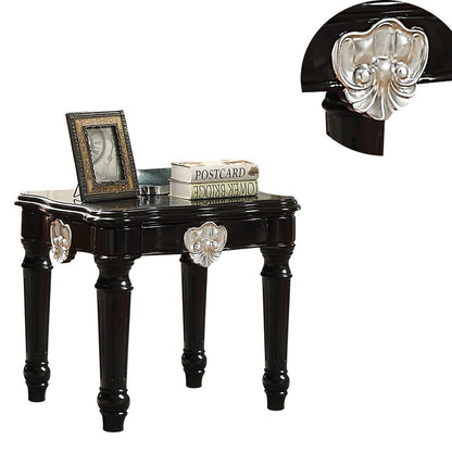 Wooden End Table With Contrast Carved Motif Turned Legs, Black - View 4