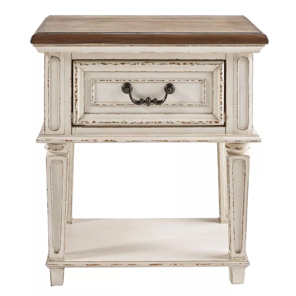 1 Drawer Wooden Frame Nightstand with Tapered Legs, Brown and Antique White - View 2