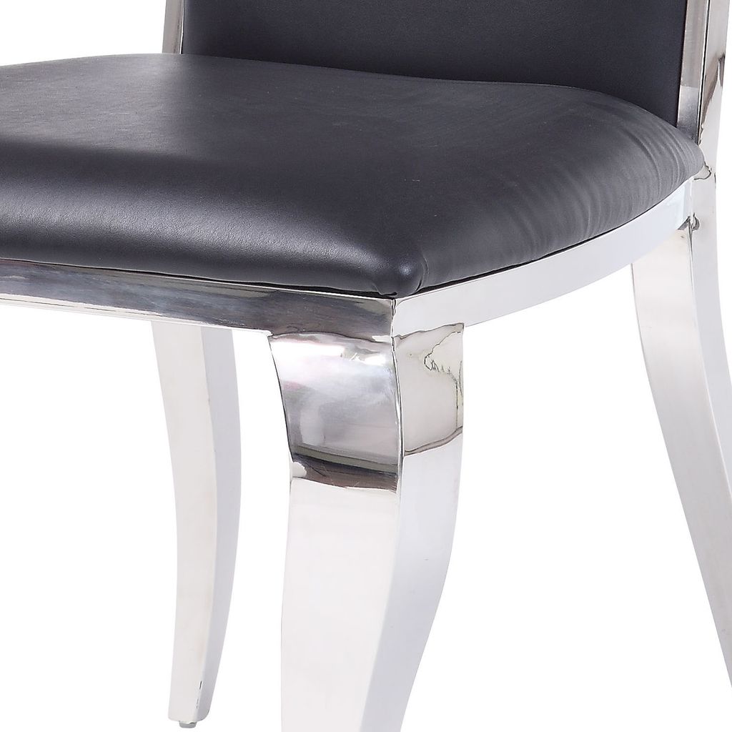 19 Inch Dining Side Chair, Faux Leather, Set of 2, Black, Silver - View 4