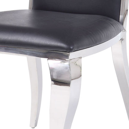 19 Inch Dining Side Chair, Faux Leather, Set of 2, Black, Silver - View 4