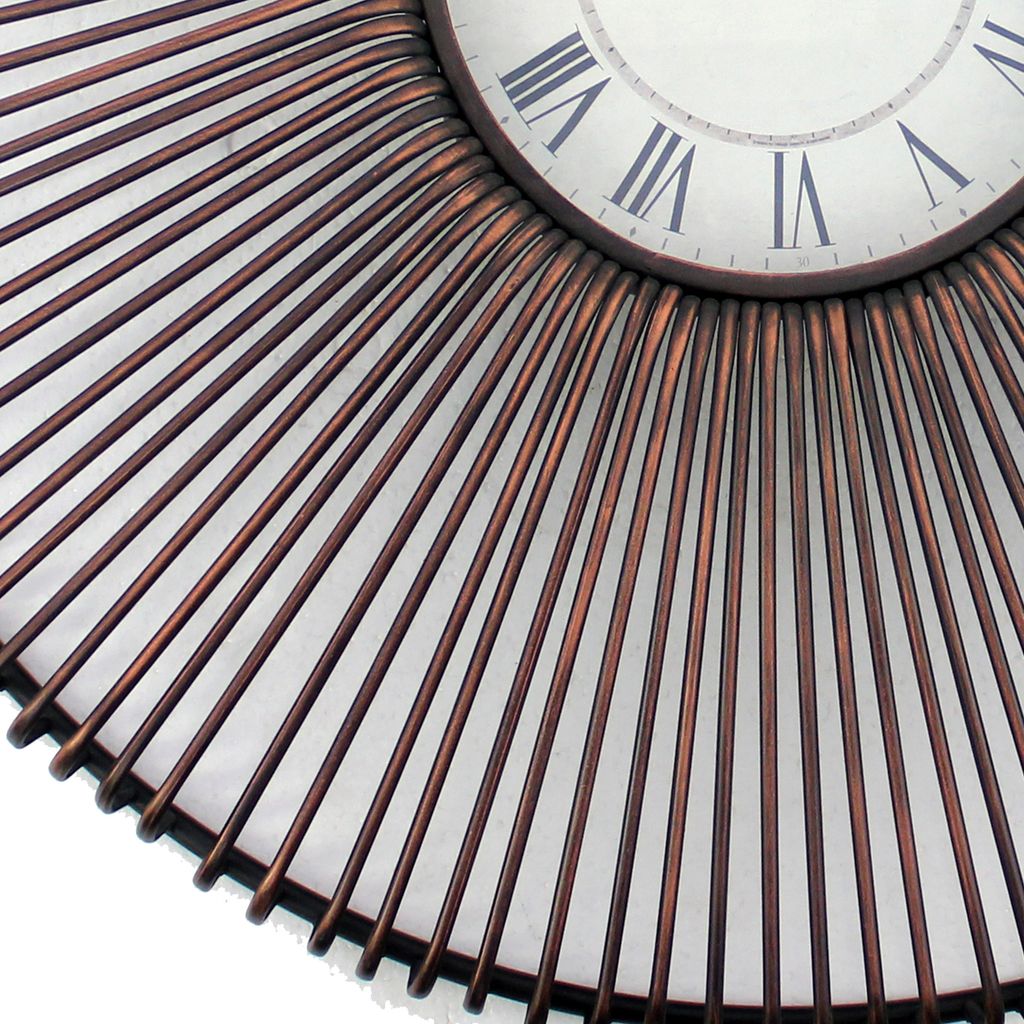 Wall Clock Set of 2 with Metal Fan Guard Design Frame, Brown - View 2