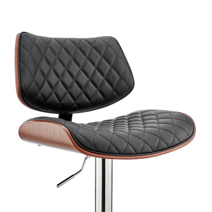 Metal and Faux Leather Adjustable Bar Stool, Black and Silver - View 3