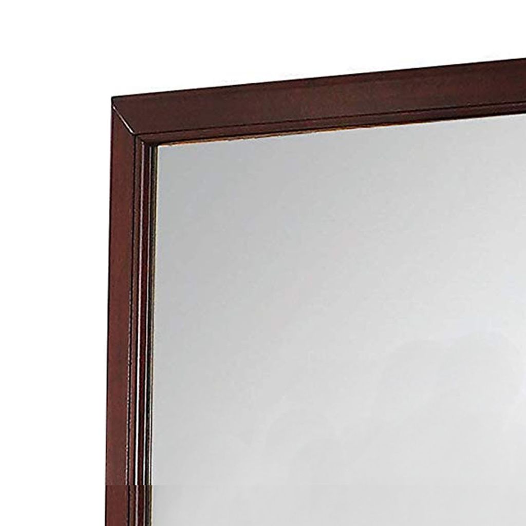 Transitional Style Mirror with Raised Wooden Frame, Brown and Silver - View 2