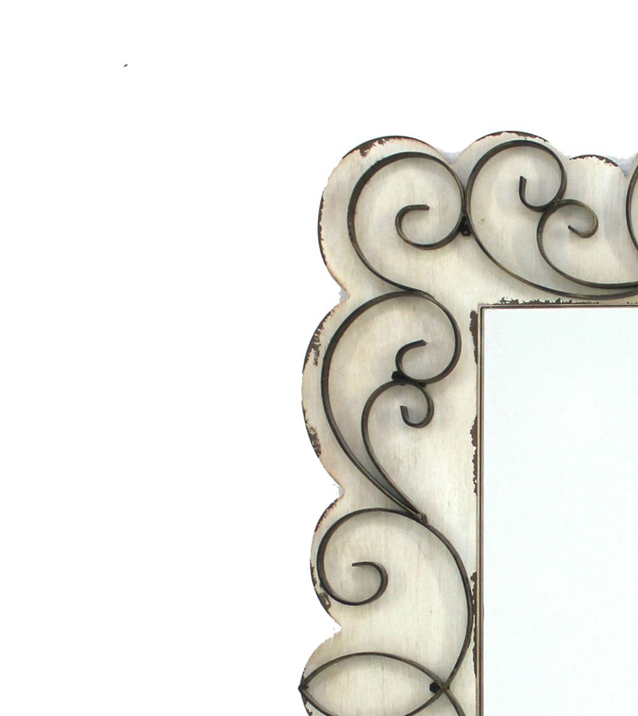 Rectangular Wall Mirror Set of 2 with Wooden Frame and Metal Scrolled edges, White - View 2