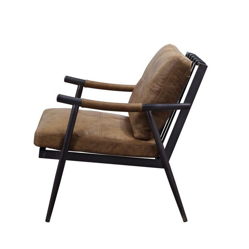 Accent Chair with Leatherette Seat and Tubular Frame, Brown - View 4