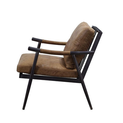 Accent Chair with Leatherette Seat and Tubular Frame, Brown - View 4