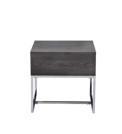 Wooden End Table with Tubular Metal Base and Spacious Drawer, Gray and Silver - View 3