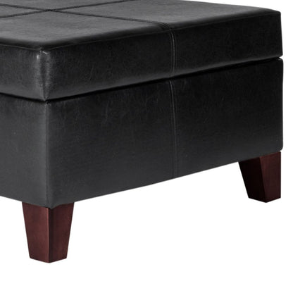 Leatherette Upholstered Wooden Ottoman With Hinged Storage, Black and Brown, Large - View 4