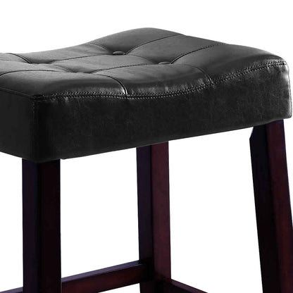 Wooden Stools with Saddle Seat and Button Tufts, Set of 2, Black and Brown - View 4