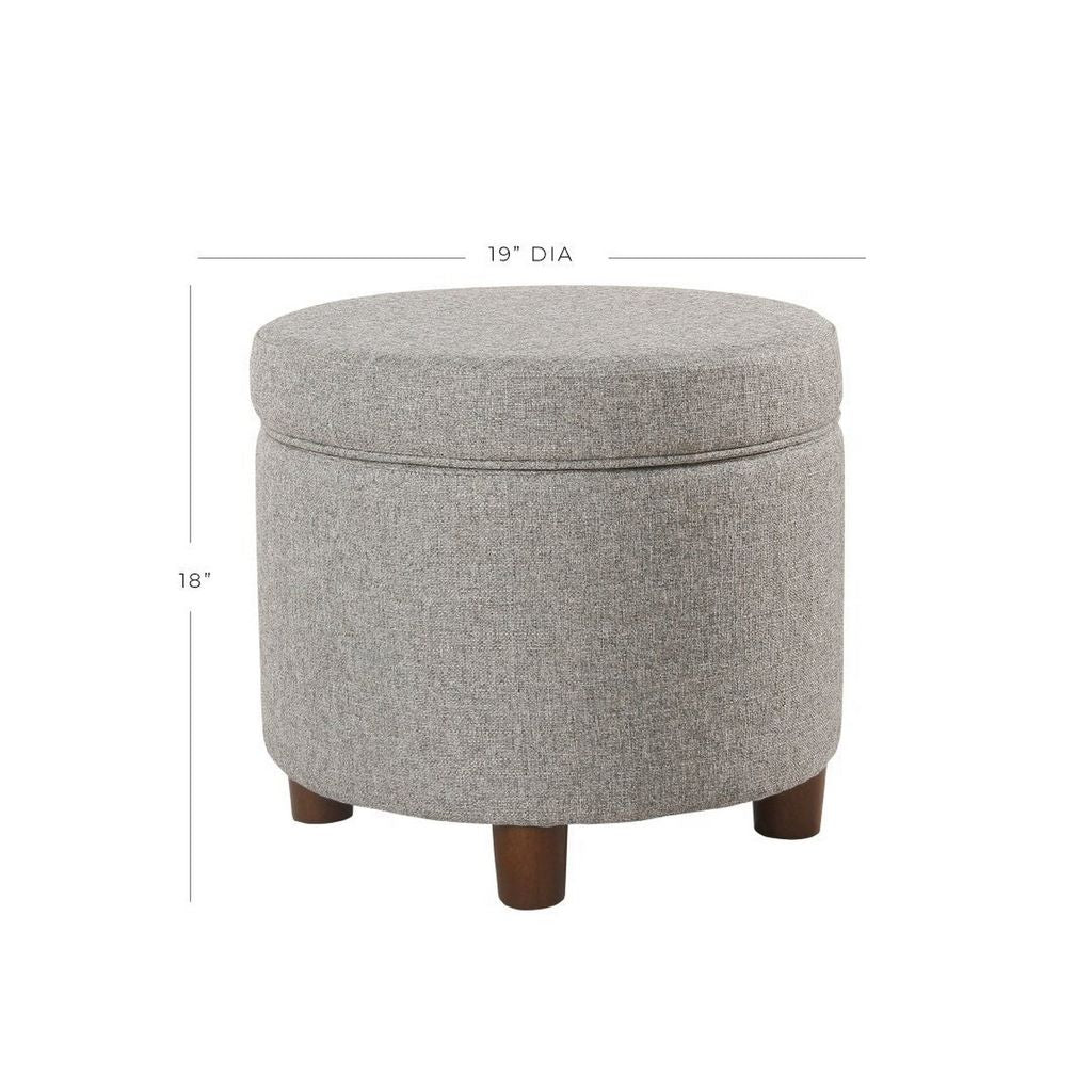 Fabric Upholstered Round Wooden Ottoman with Lift Off Lid Storage, Light Gray - View 6