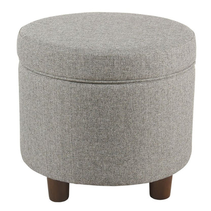 Fabric Upholstered Round Wooden Ottoman with Lift Off Lid Storage, Light Gray - View 3