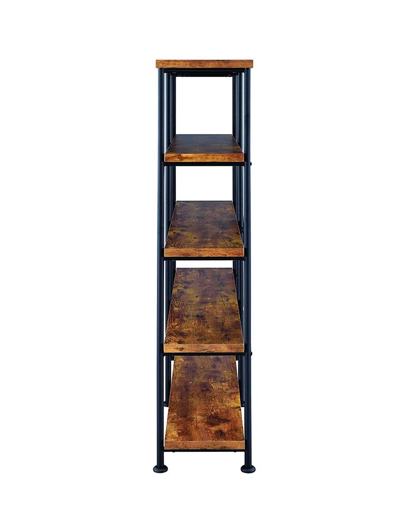 Olga 63 Inch Industrial 4 Tier Shelf Bookshelf, Particleboard, Metal Frame, Brown, Black - View 3