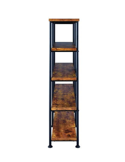 Olga 63 Inch Industrial 4 Tier Shelf Bookshelf, Particleboard, Metal Frame, Brown, Black - View 3