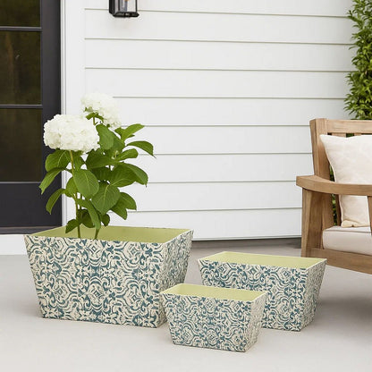 Rectangular Containers with Narrow Bottom, Set of 3, Blue and Beige - View 7
