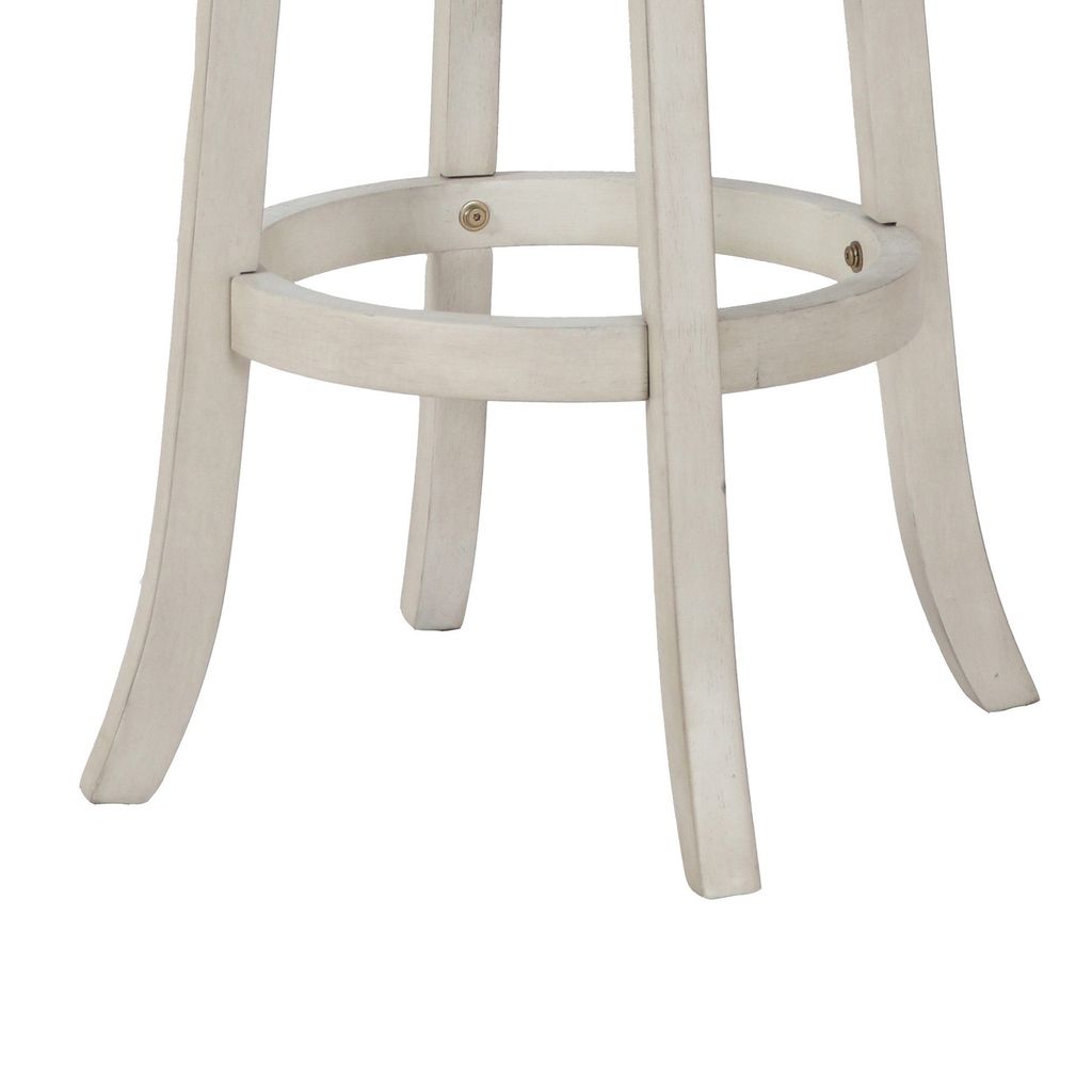 Curved X Shaped Back Swivel Barstool with Fabric Padded Seating, Antique White - View 4