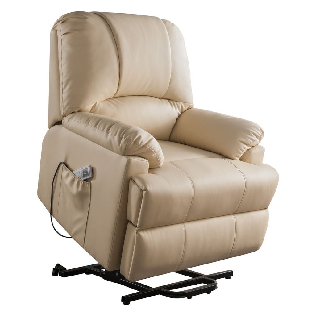 Contemporary Polyurethane Upholstered Metal Recliner with Power Lift, Beige - View 4