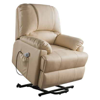 Contemporary Polyurethane Upholstered Metal Recliner with Power Lift, Beige - View 4