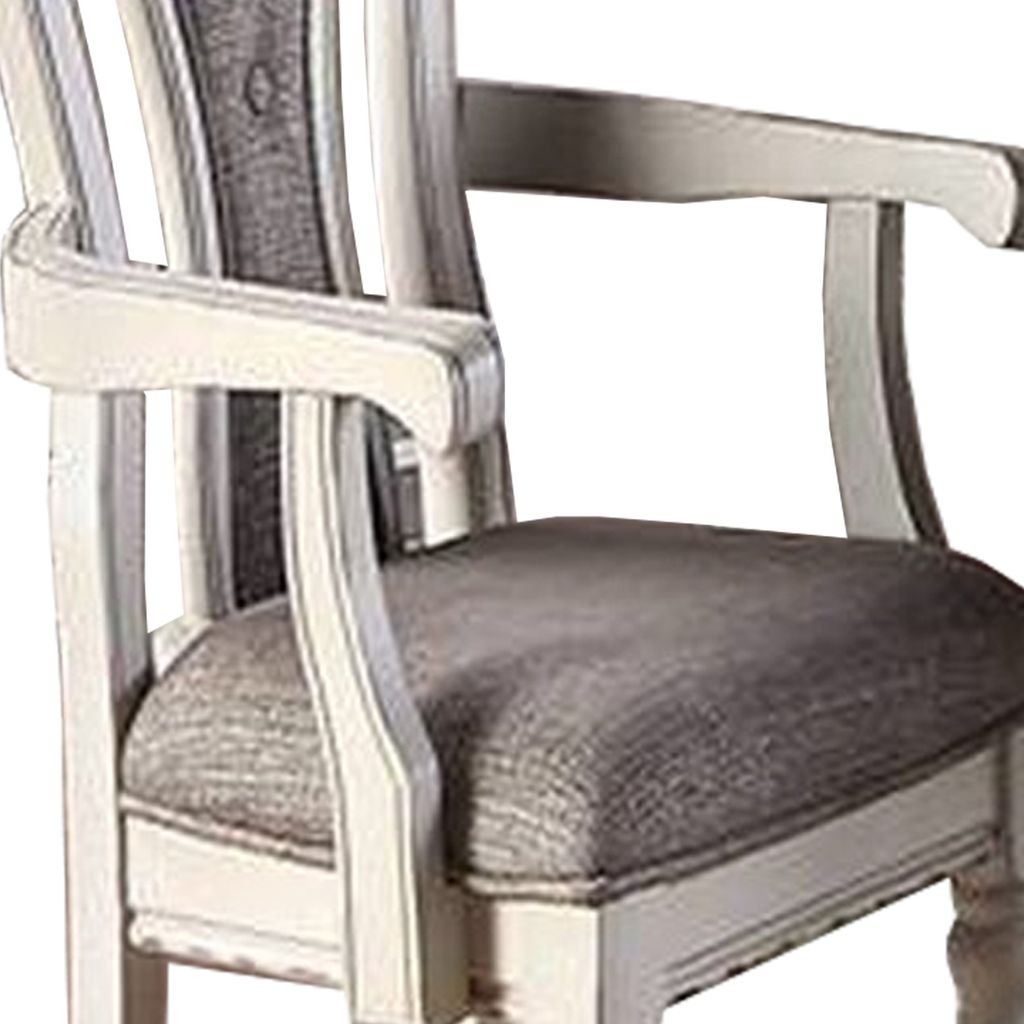 Wooden Arm Chair with Button Tufted Back, Set of 2, Cream and Gray - View 4